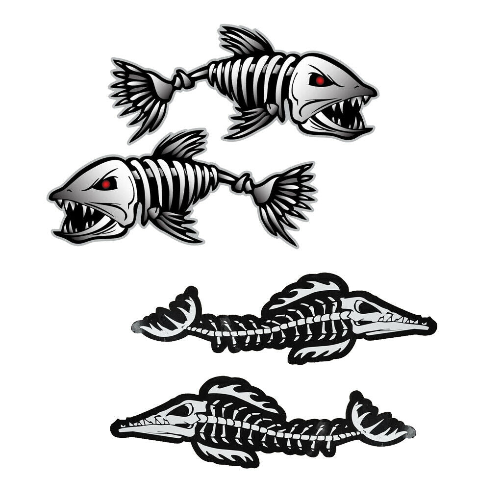 2 Pairs Skeleton Fish Crocodile Boat Decals Stickers Fishing Boat Graphics