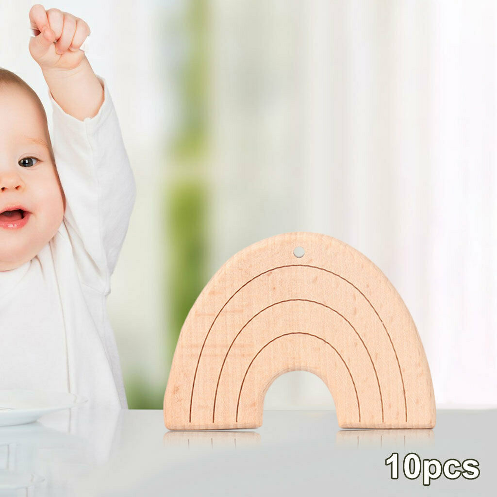 10Pack Premium Nature Beech Wood Baby Teething Toys Rainbow Shape Nurse Gift