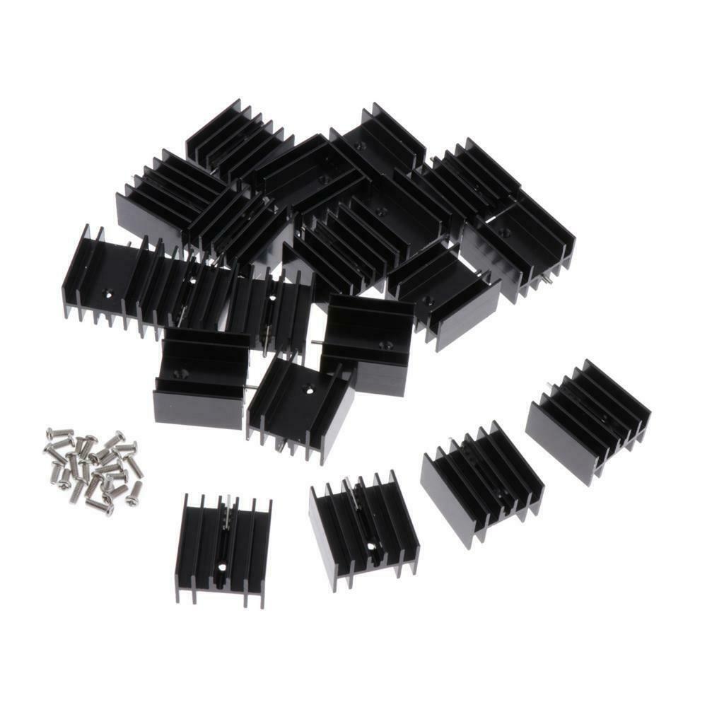 20x 24x16x25mm Black Aluminum  Sink For 7805 Mosfet Transistors+Screws