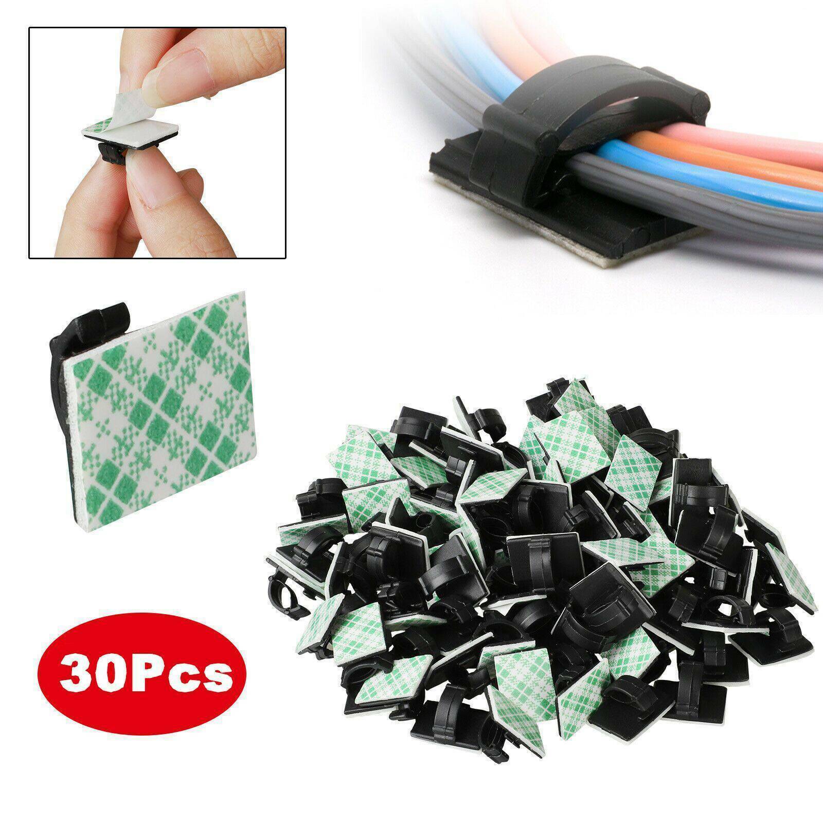30pcs Self-Adhesive Cable Car Wire Clips Ties Plastic Rectangle Cable Holder New