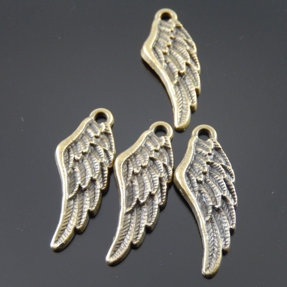 Antiqued Bronze Tone Angel Wing Shaped Alloy Charm Pendant 27*10mm 50pcs