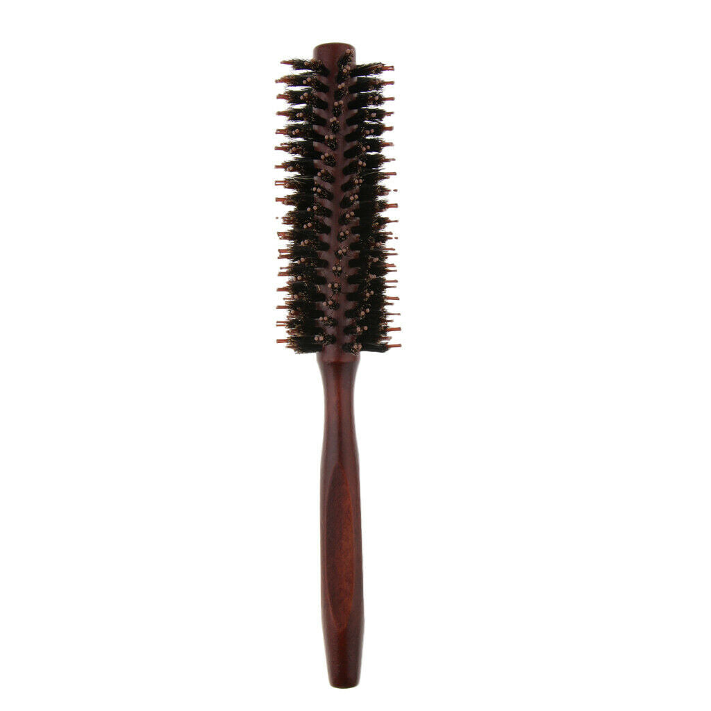 Wood Handle Round Comb Natural Bristle Hairdressing Hairbrush Twill Teeth