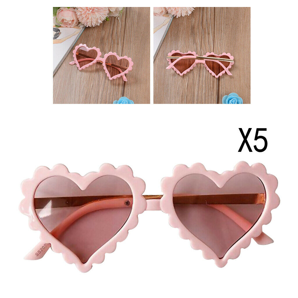5x Plastic Sunglasses for Kids And Girls in Heart Shape UV400 Pink