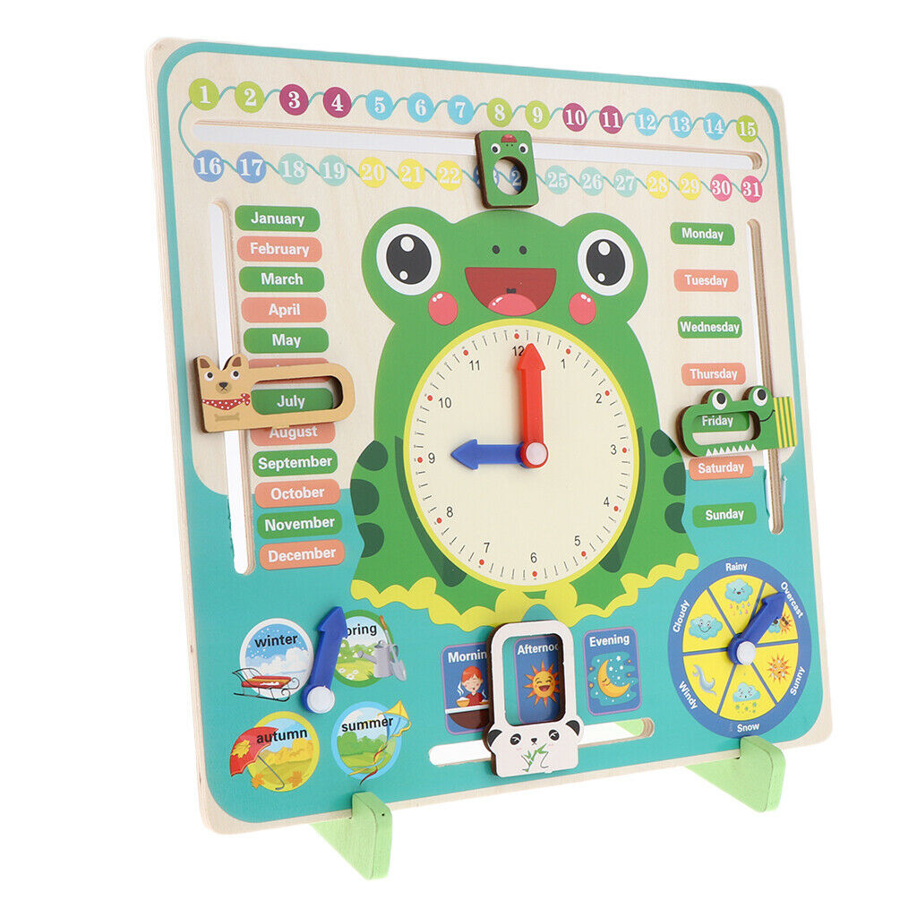 Daily Cognitive Calendar Teaching Clock Board, Wooden Early Education Puzzle