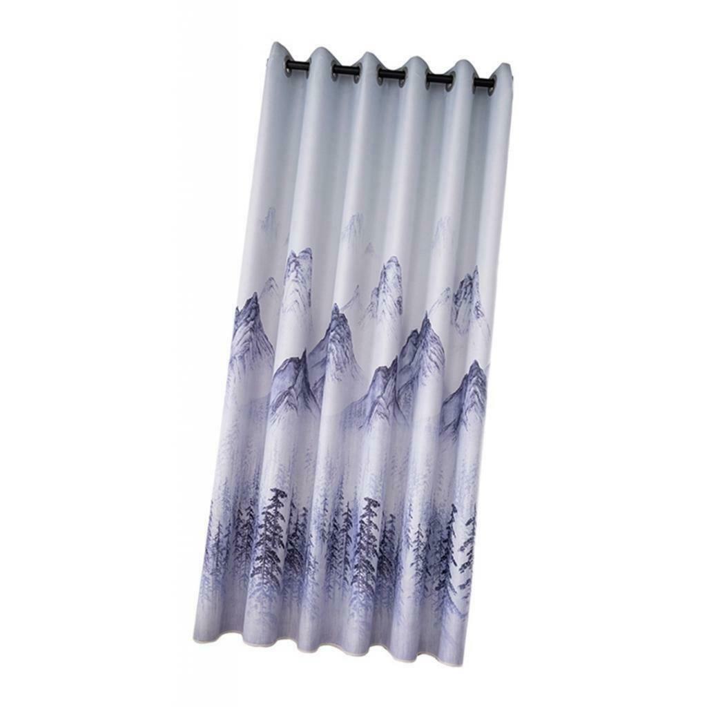 Punching Thicken Printing Curtain Blackout Drapes100x200cm Blue landscape
