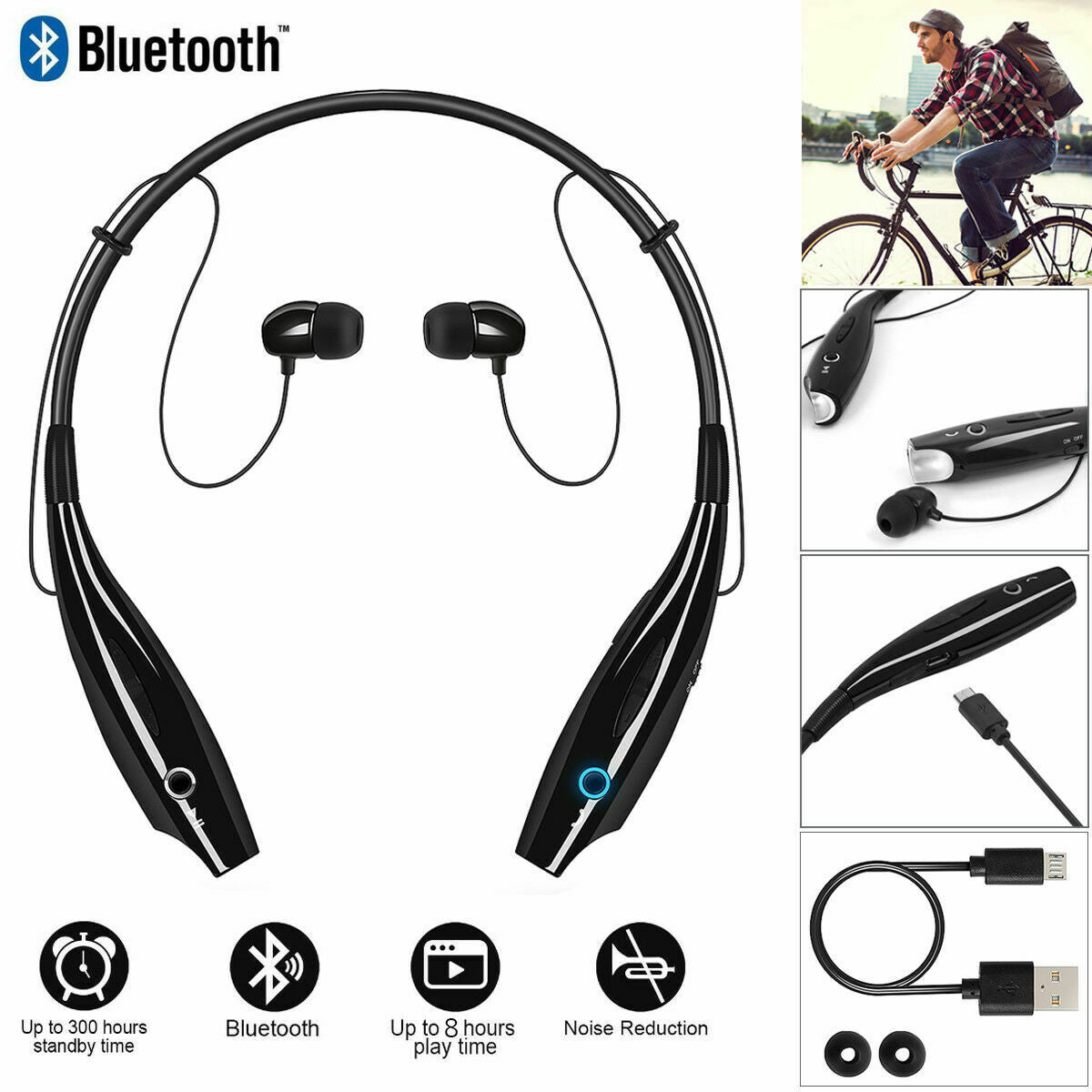 Stereo Wireless Bluetooth Headphone Headset Mic Earphones Neckband Earbuds Sport