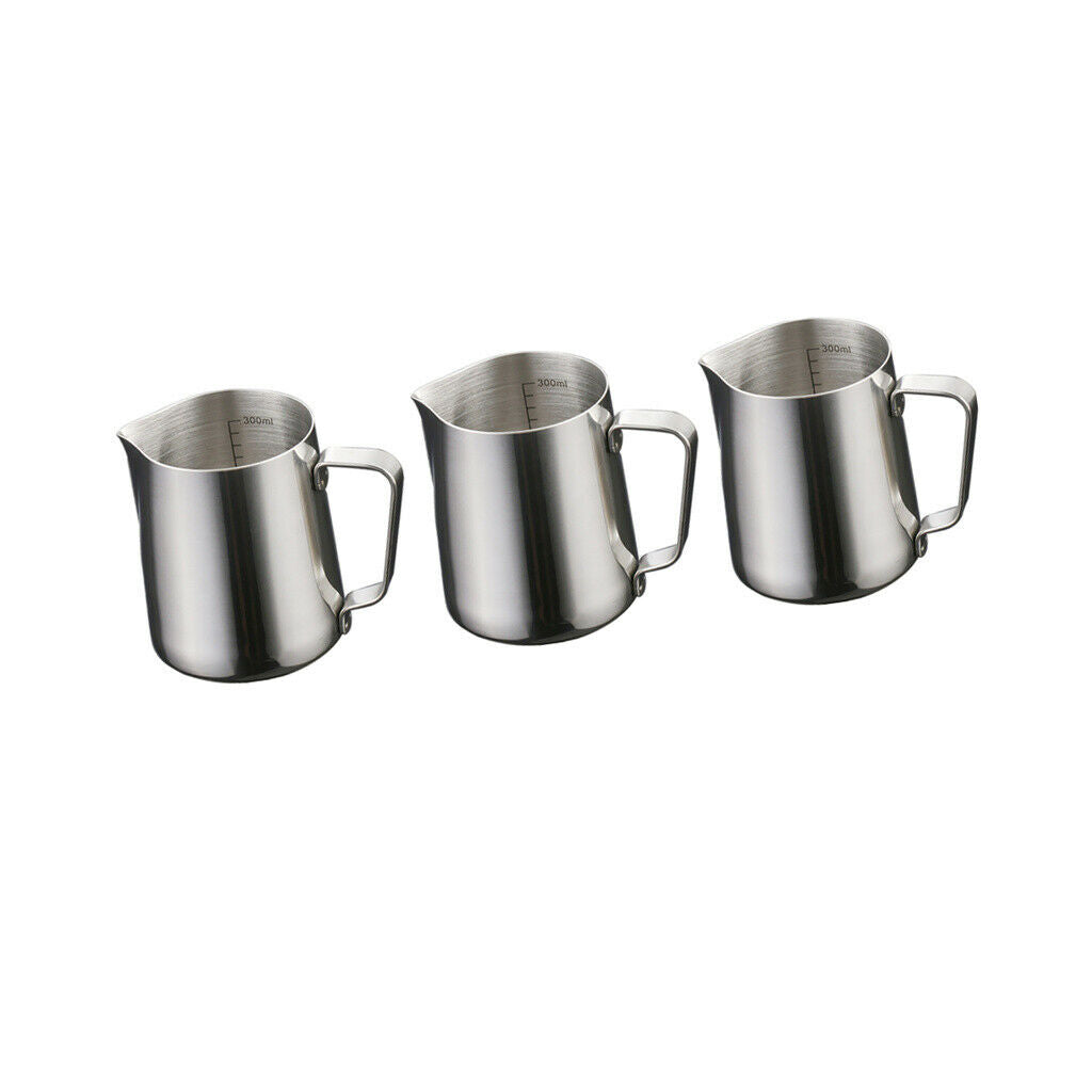 3 Pieces 350ml Stainless Steel Coffee Frothing Milk Tea Latte Jug with Scale
