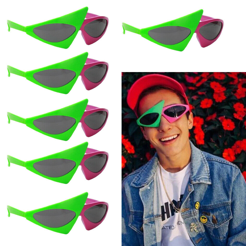 Set of 6 Piece Hot Pink and Green Color Asymmetrical Glasses,Novelty Funny