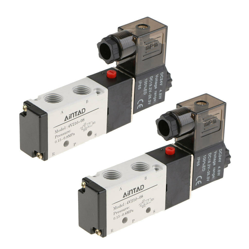 2 pcs 4V210-08  Solenoid Valve  5 Way 2 Position Pneumatic Air 1/4" BSPT 24V