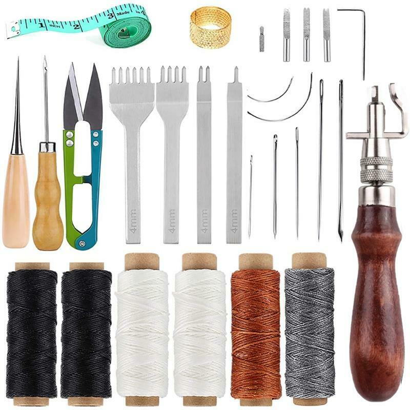 Leather Craft Tools Kit with Wax Thread Hand Sewing Repair Stitching Accessories