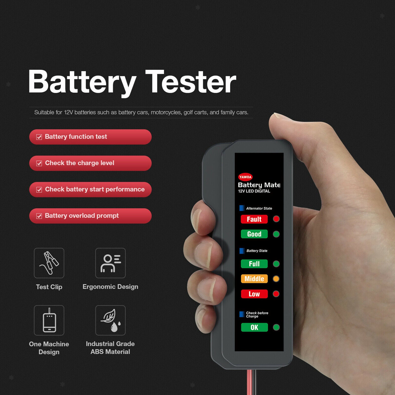 Auto 12V Battery Load Tester Alternator Analyzer Car Diagnostic Test Tool