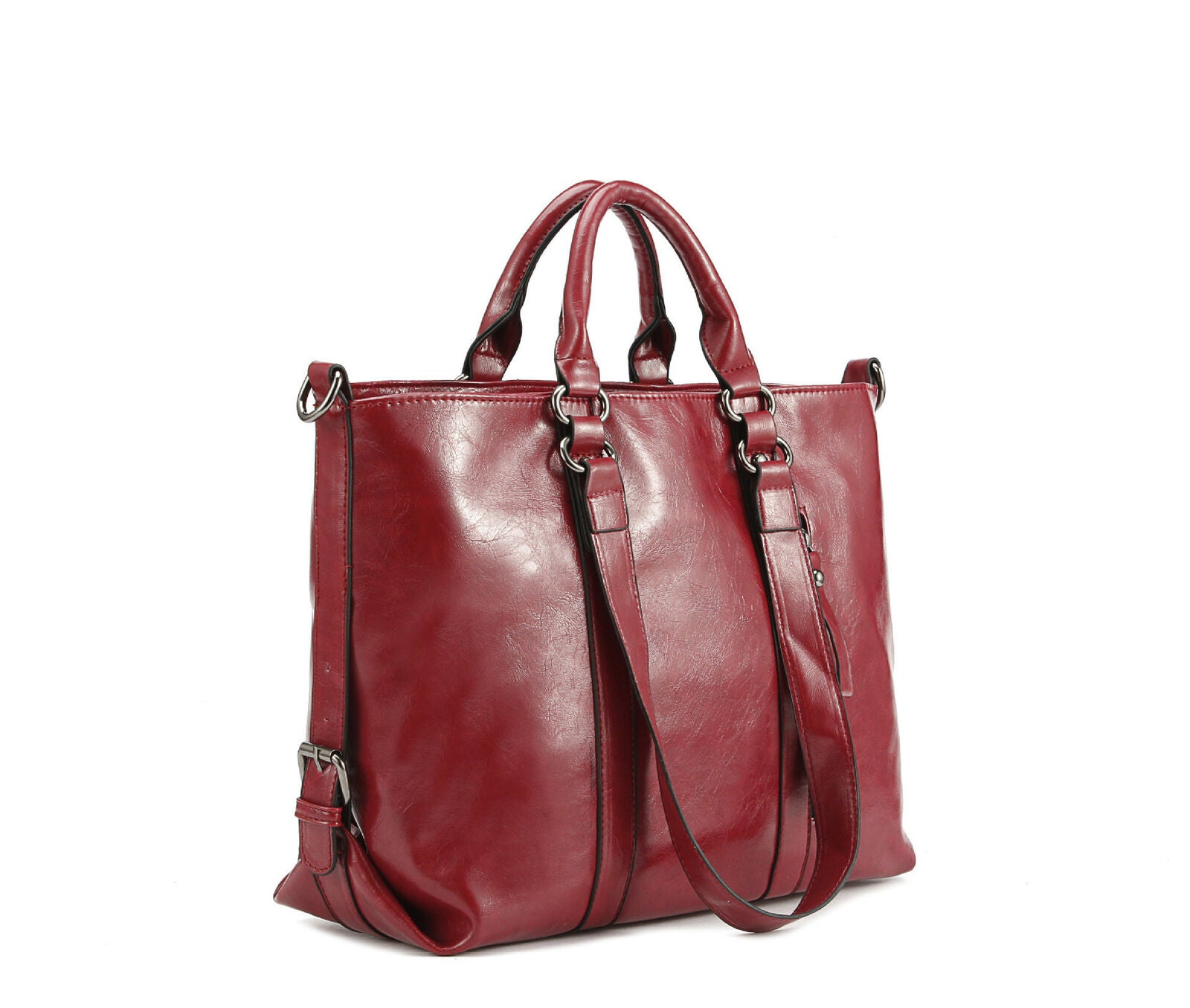 Women Oiled PU Leather Handbag Lady Briefcase Large Tote Shoulder Messenger Bag