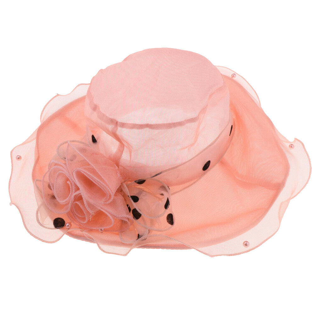 Women Lace Wide Brim Sun   Wedding Church Beach Derby Hat Orange