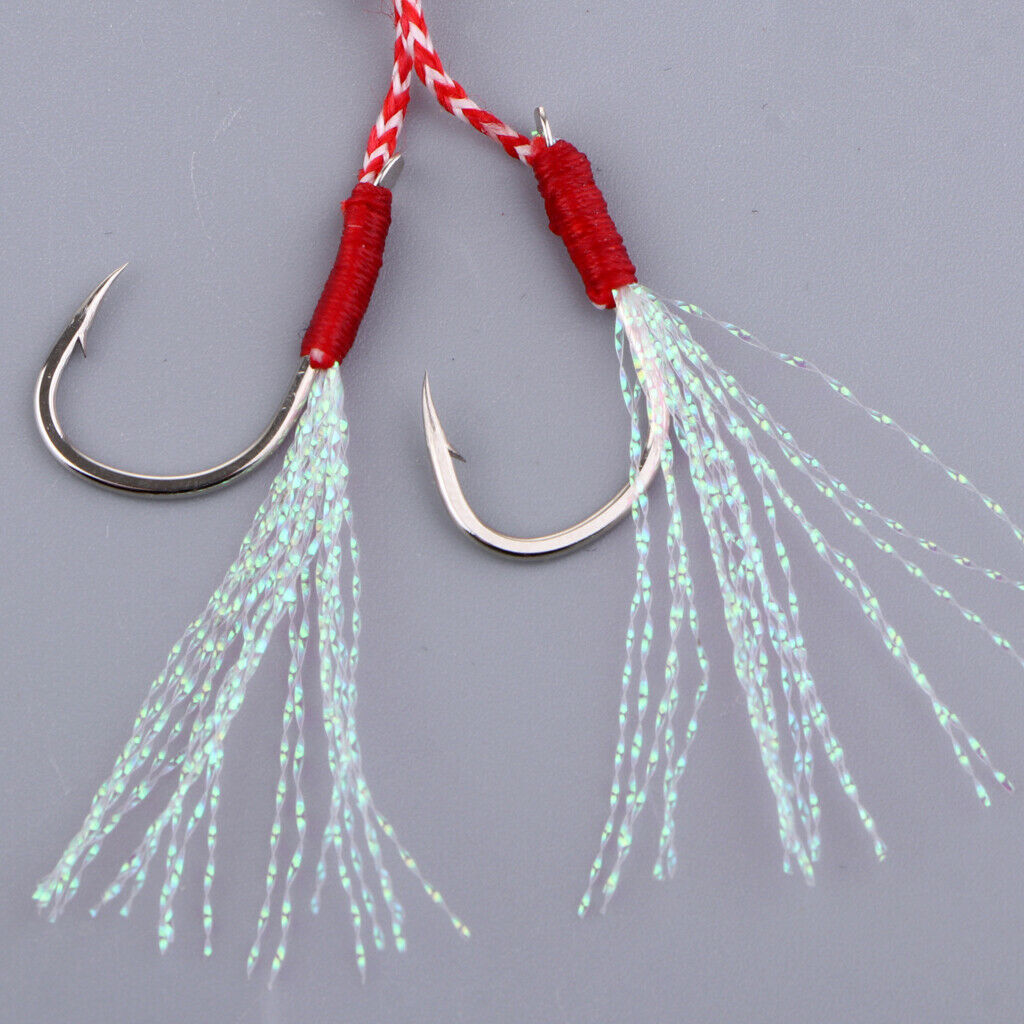 2pcs Stainless Steel Assist Hooks Sea Fishing Jig Jigging Barbed Hooks 13