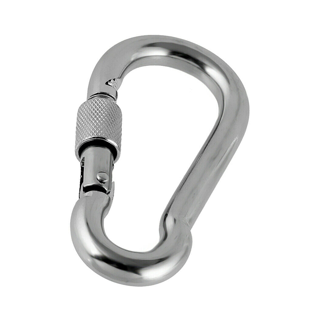 2x Stainless Steel Carabiner Spring Snap Hook Eyelet & Screw Lock 8cm / 3.1in