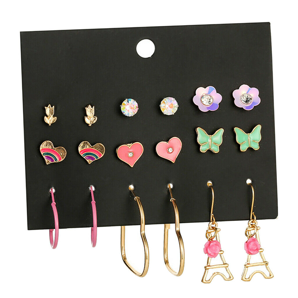 9Pairs Enamel Stud Earrings Butterfly Womens Statement Drop Earrings Jewelry