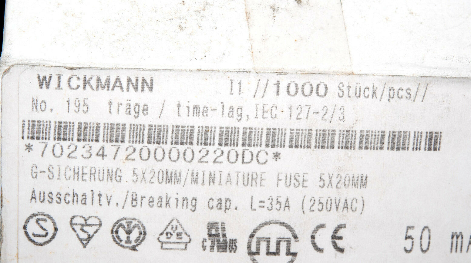 10pcs - WICKMANN T 50mA (0.05A)  250V 5x20mm time-lag Glass Fuse