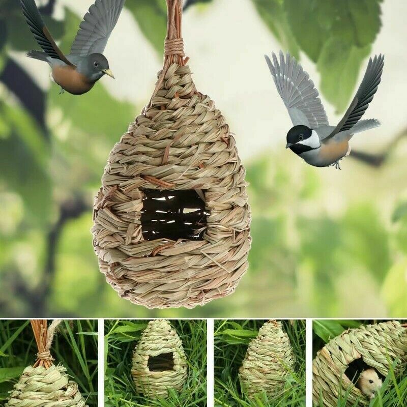 Birdhouse nest natural grass cage home yard decoration small