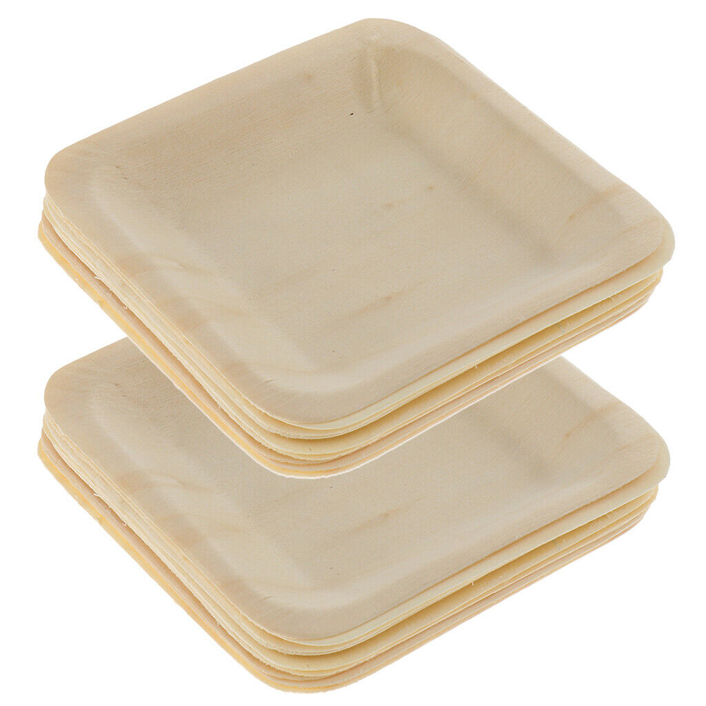 10pcs Wooden Plates Disposable Wedding Birthday Party Tableware 115x115mm