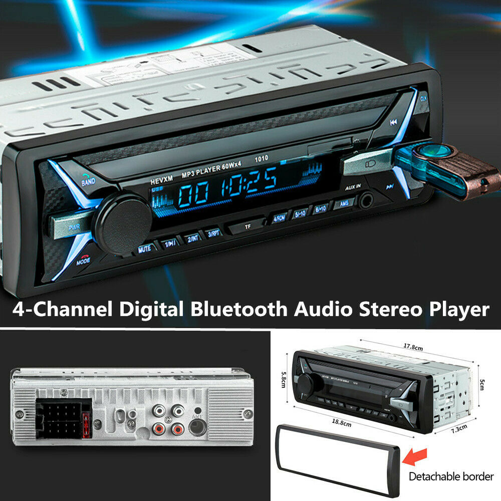 DC12V 1 Din 4-Channel Digital Bluetooth Audio USB/SD/MP3/WAV Radio Stereo Player
