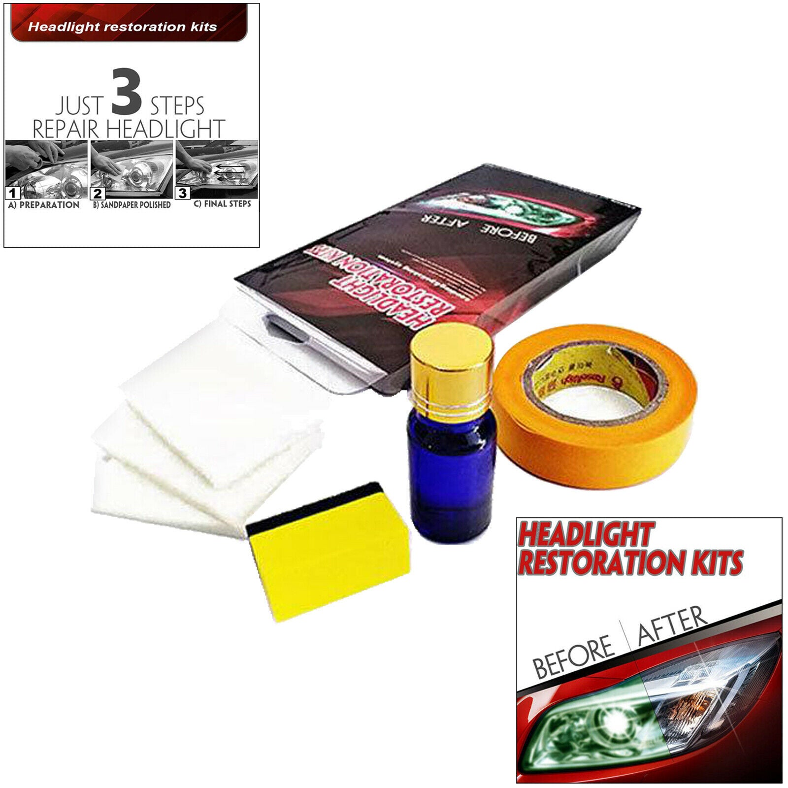 Vehicle Auto Car Headlight Restoration Kit Scratch Remover Easy to use