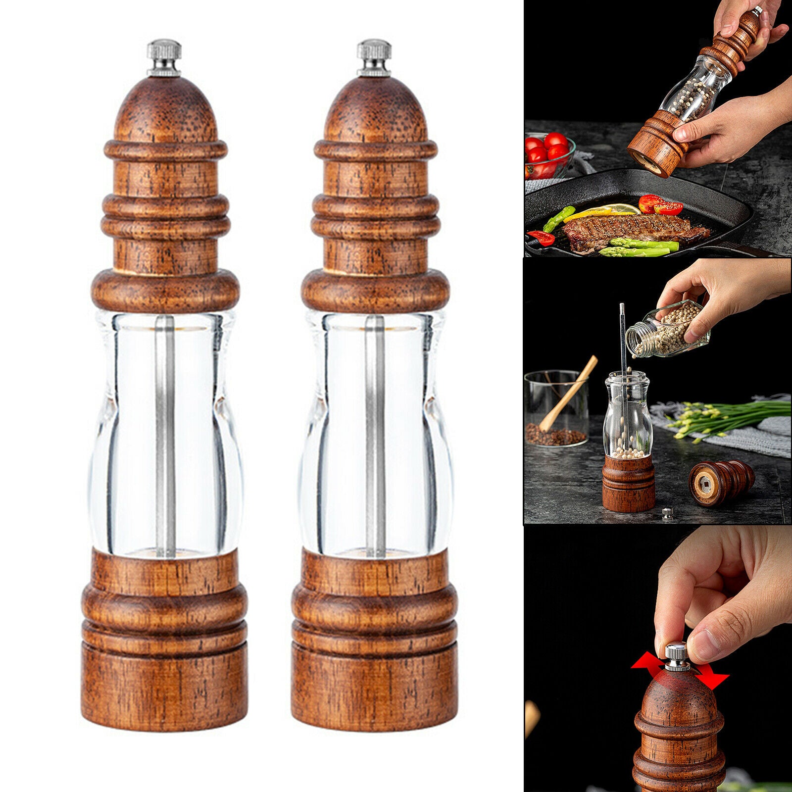 Wooden Salt and Pepper Grinder Set Pepper Spice Mill Adjustable Coarseness