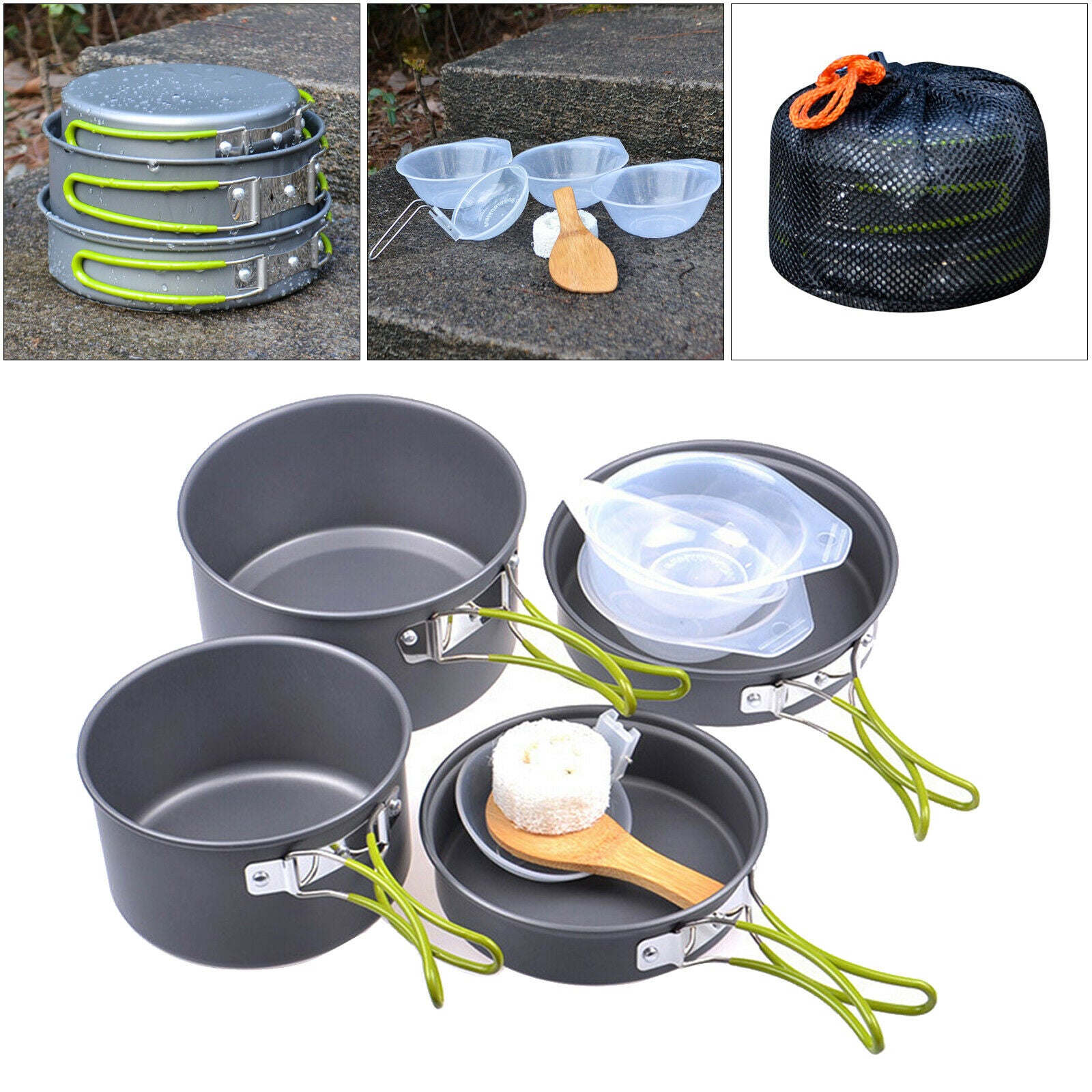 Camping Cookware Kit Lightweight Folding Nonstick Cooking Pot Bowl Plate