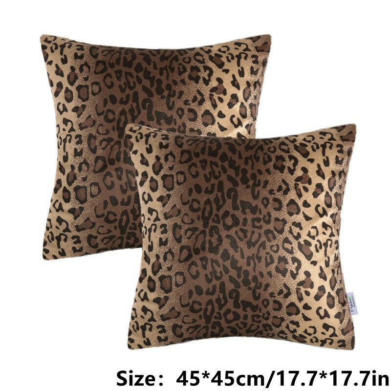 2X Faux Fur Throw Pillow Cover Soft Plush Leopard Print Pillow Case Cushion