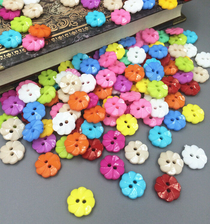 100 Pcs Mixed Flower 2 Holes Acrylic Buttons fit Sewing and Scrapbooking 13mm