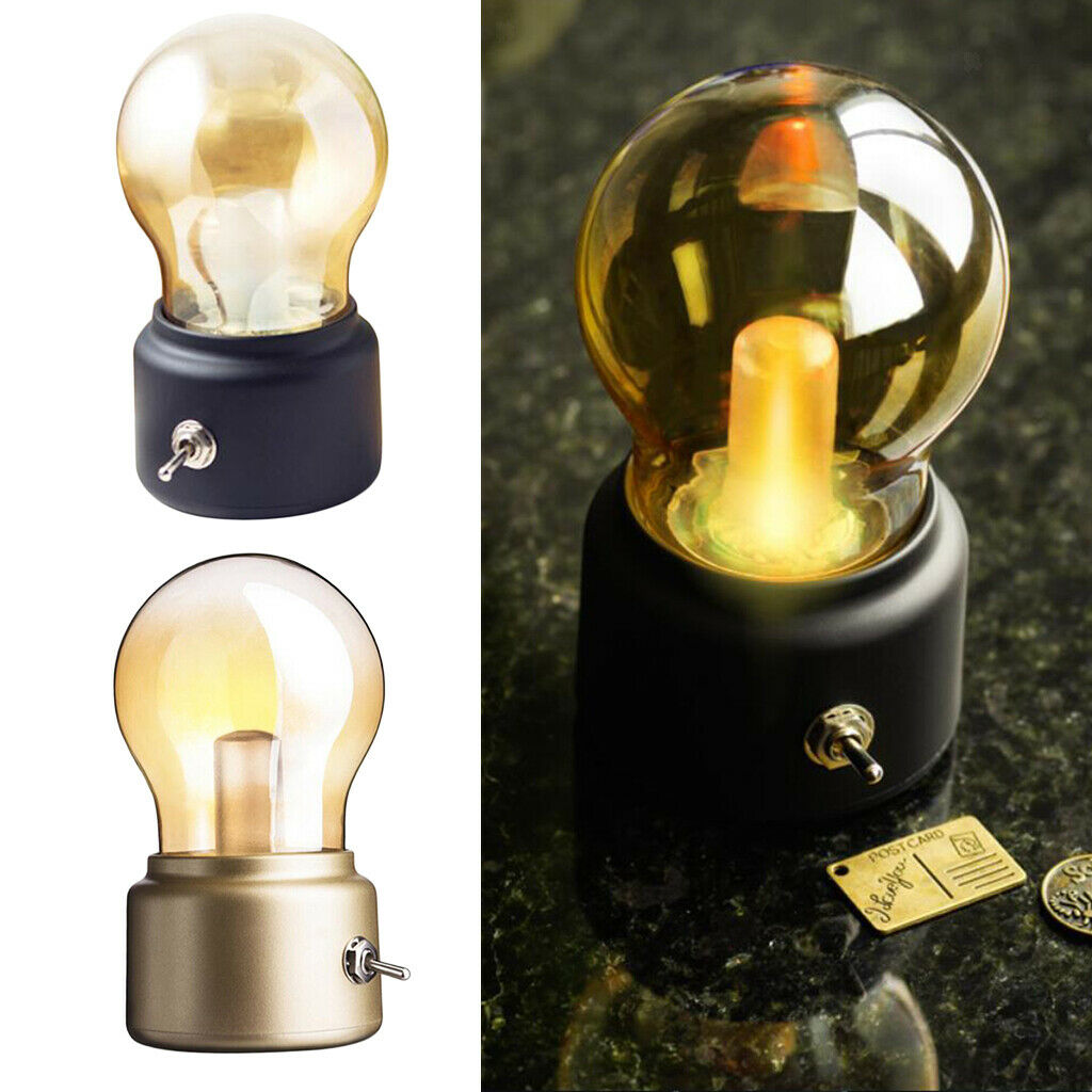 2x Small Retro Style Night Lamp USB Rechargable Atmosphere Lamp Glass Dome