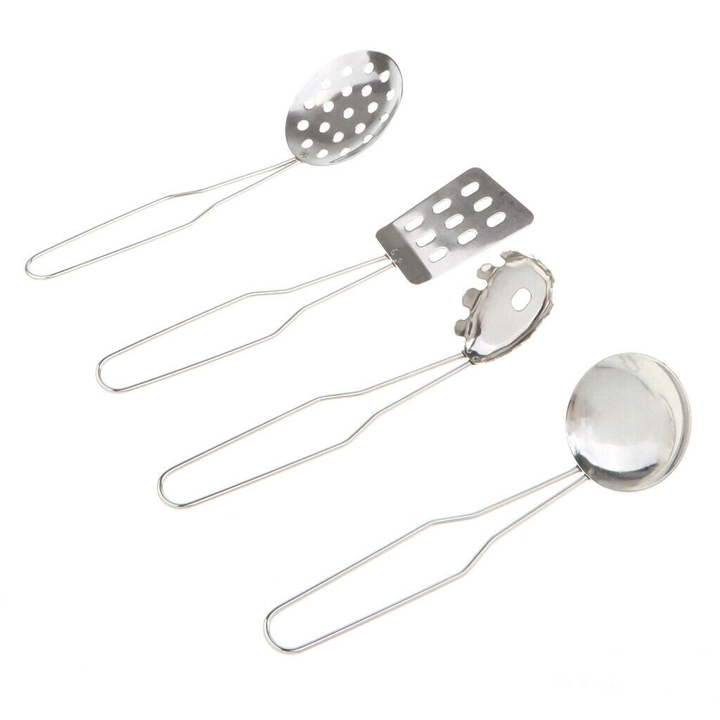 11 Pieces Kids Pretend Play Stainless Steel Cookware Kitchen Pot Pan Utensil