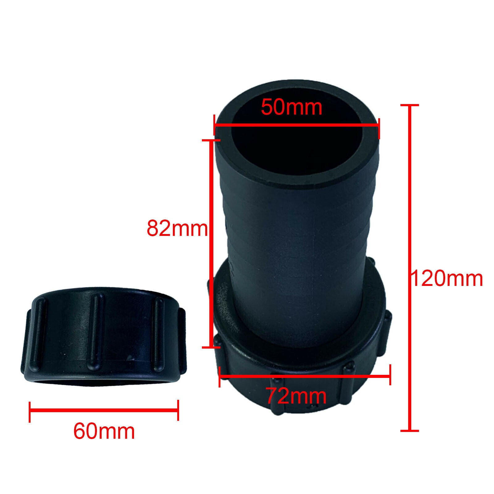 50mm Hose Adaptor for Ton Barrel Female Pipe Barb Fitting Garden Black