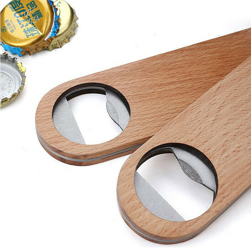 Hotel Flat Board Speed Bottle Opener Home Beer Cap Wooden Cover Stainless.l8