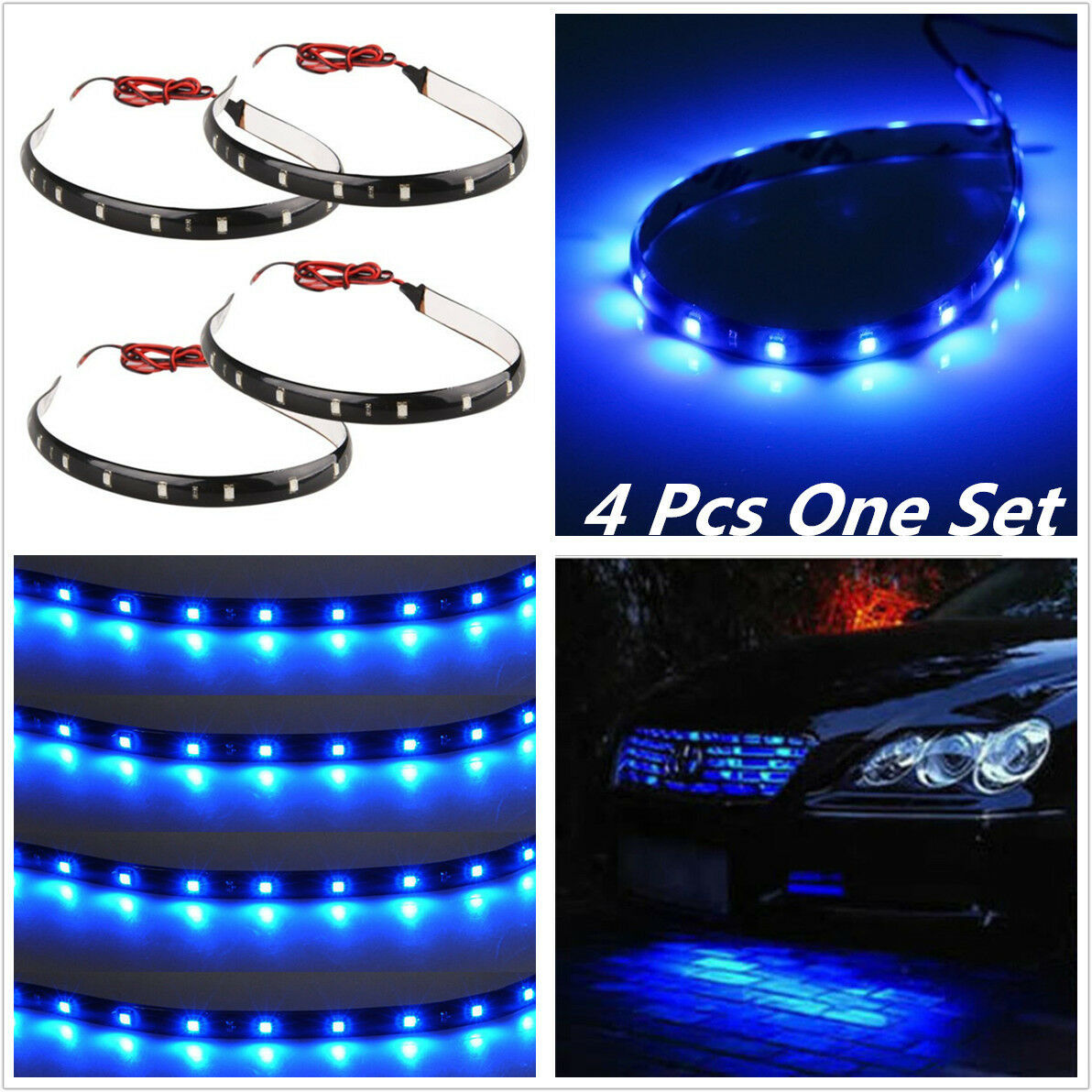 4x15LED Waterproof Car Grill Flexible Light Strip / Interior Atmosphere Lamp 12V
