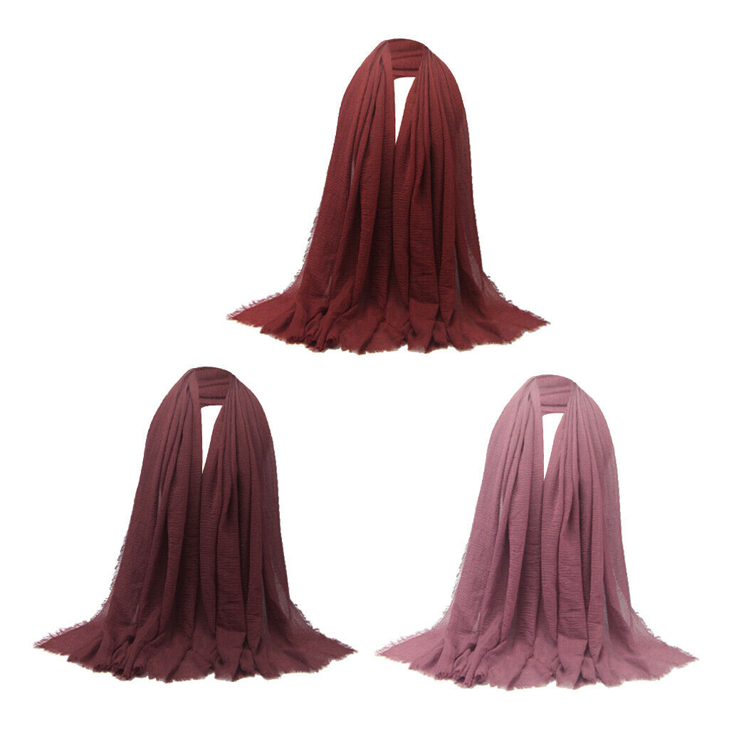 3pcs Long Scarf Plain Pleated Hijab Shawl Jewish Head Scarves Neck Wrap