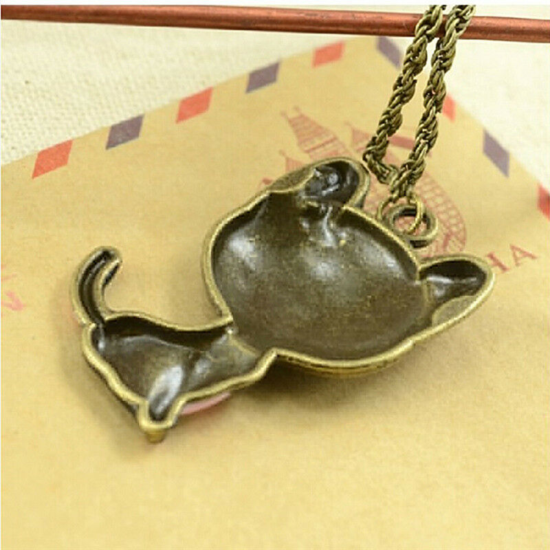 Retro Jewelry Black Drip Paint Smile Cat Pendant Necklace Long Necklac.l8