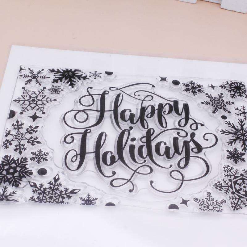 Happy Holidays Snowflake Silicone Clear Seal Stamp DIY Scrapbooking Embossing