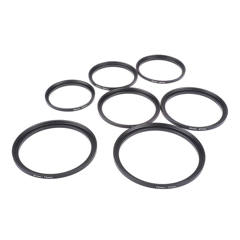 7pcs Step Up Rings Aluminum Universal Lens Adapter Filter Set 49mm-77m Tt