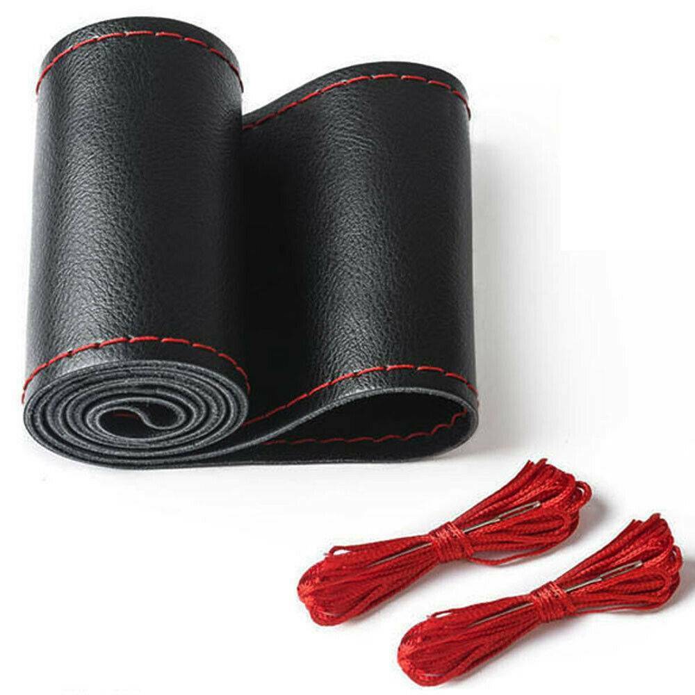 Genunie Leather Auto Car Steering Wheel DIY Cover With Needles Thread Decor
