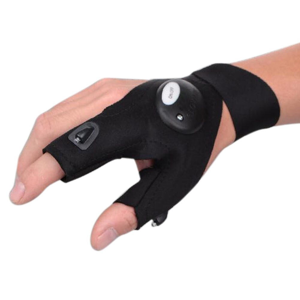 4Fingerless Fishing Glove LED Magic Strap With LED Night Flashlight Rescue Tools
