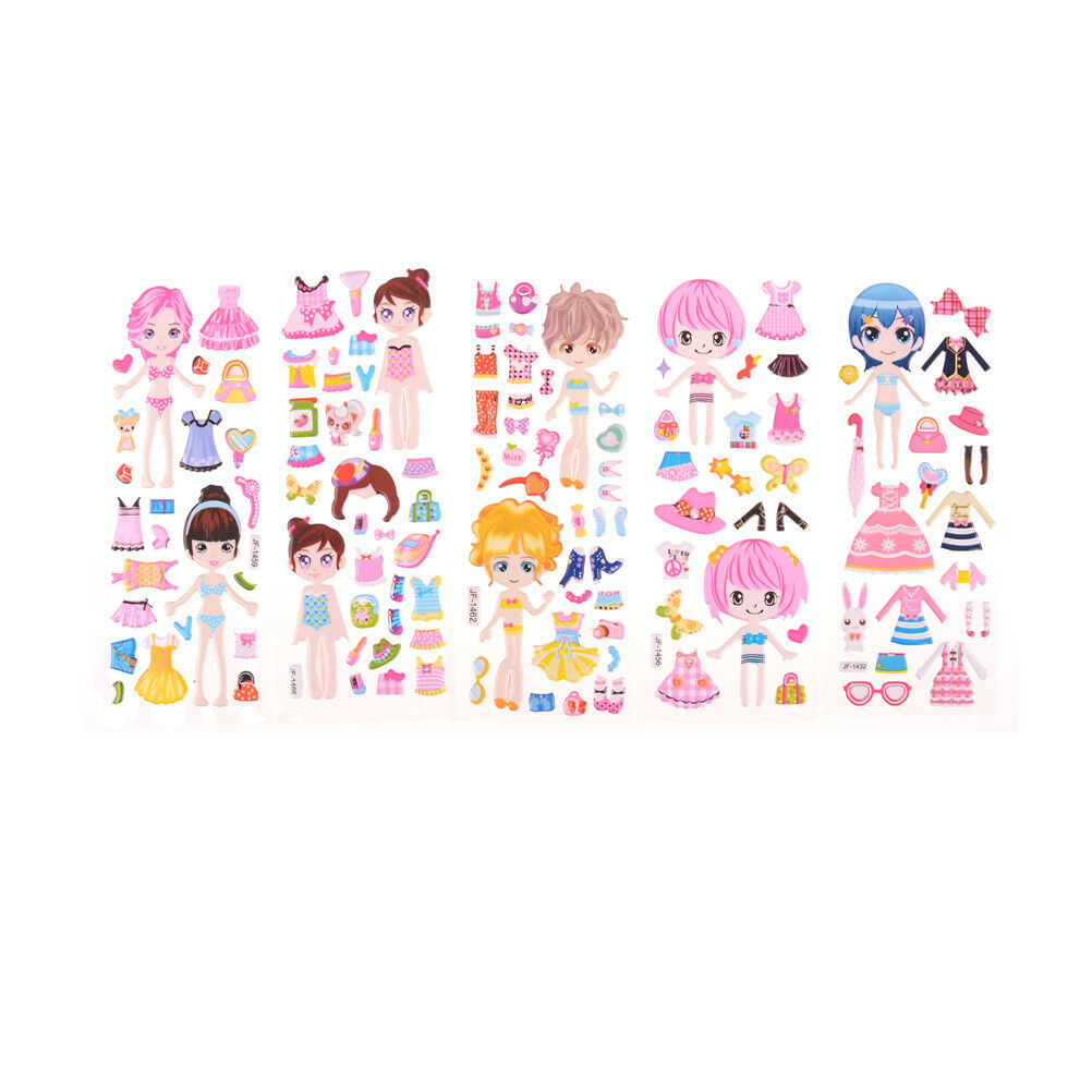5x DIY Princess Dress Stickers Lovely Girl Dress up Changing Clothes Kids .l8