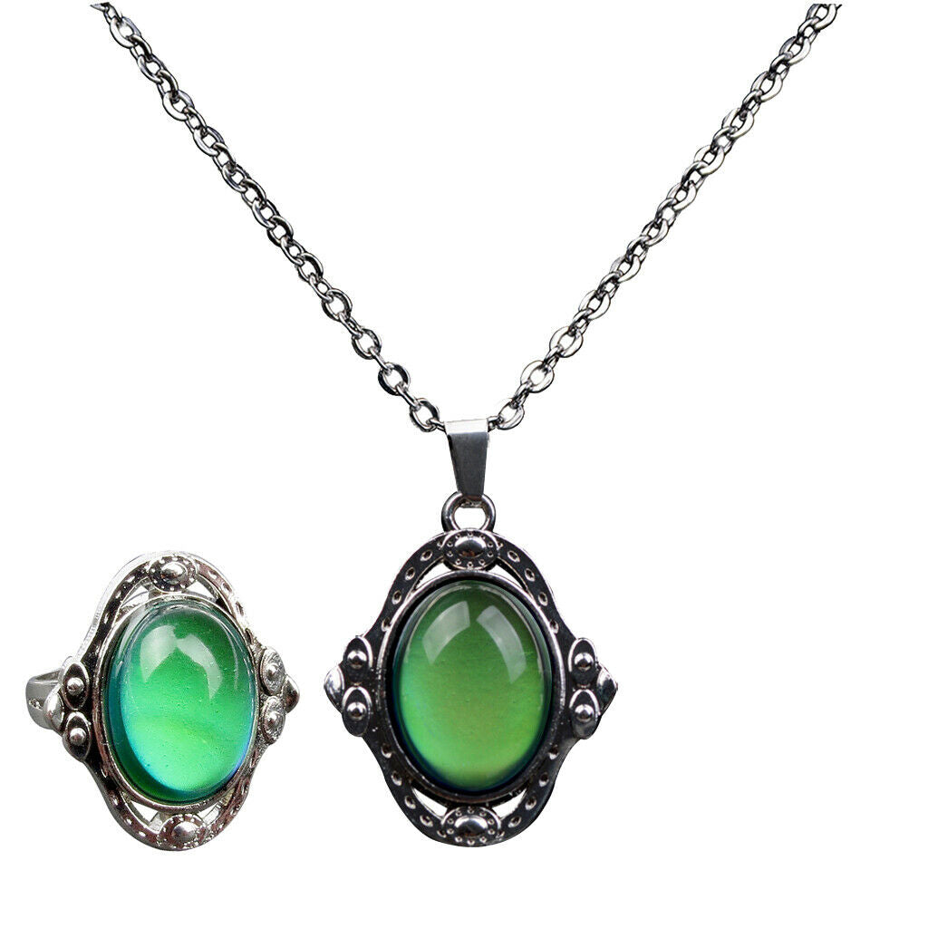 Prettyia Retro Style Mood Gem Ring Necklace Emotion Colour Change Adjustable