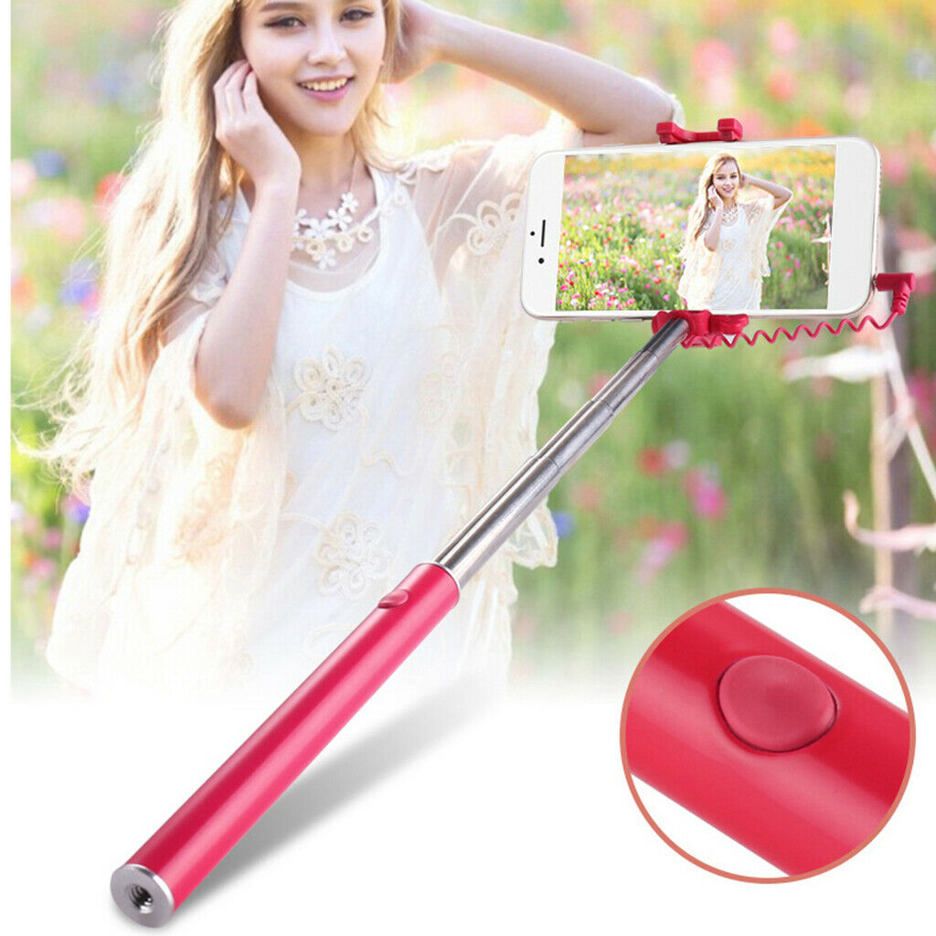 Extendable Wired Selfie Stick Monopod Remote Shutter for Phone Green