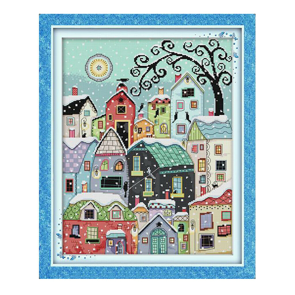 Snow   Street   Scenery   Stamped   Cross   Stitch   Kits   Advanced   Patterns