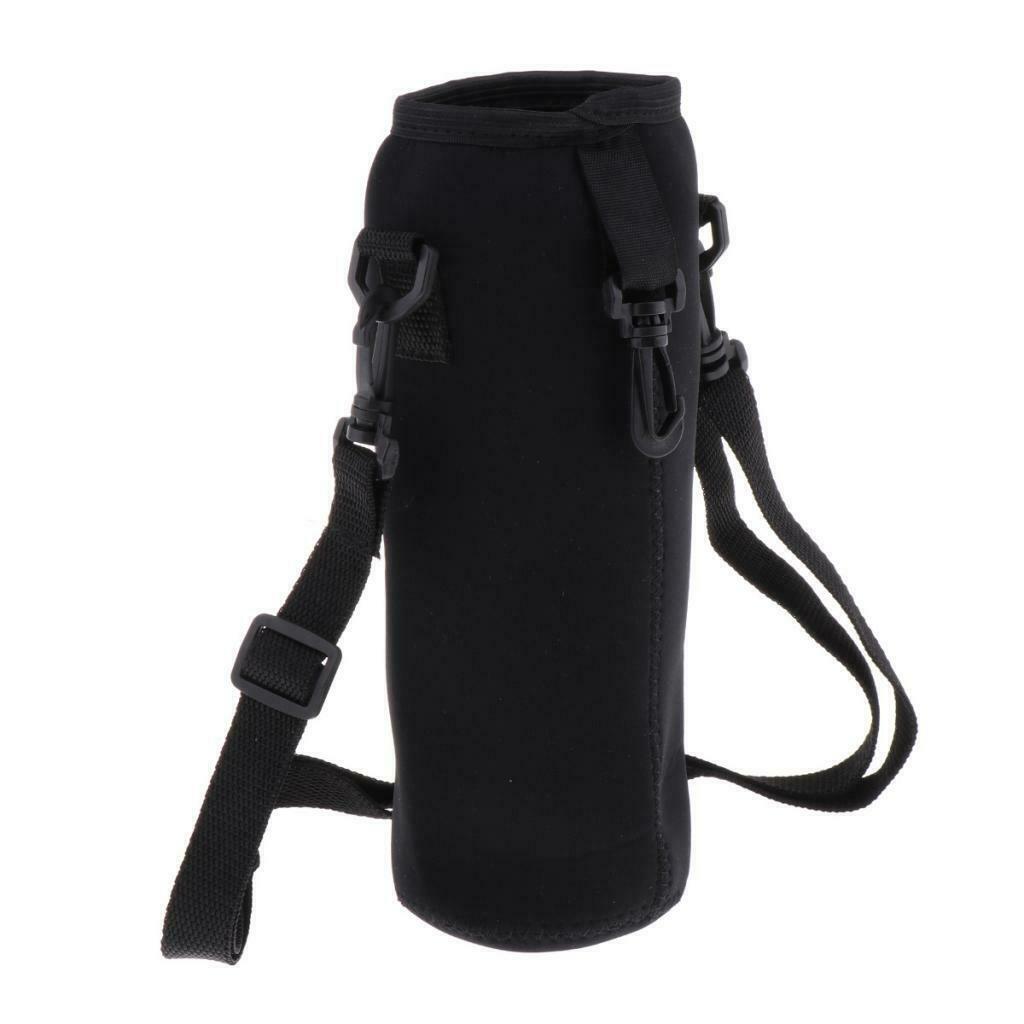 3Pcs 1L Sports Water Bottle Insulated Carry Bag Pouch with Shoulder Strap Black