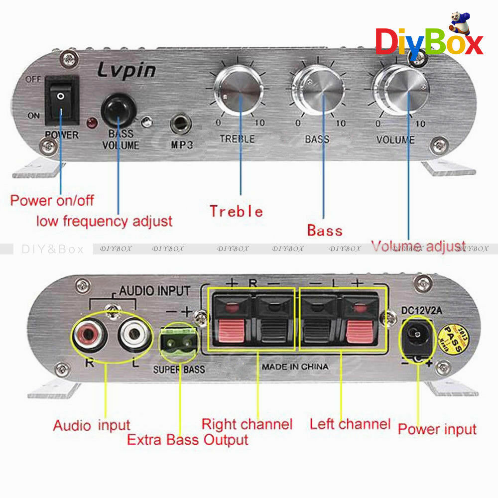 20W 12V Mini Hi-Fi Amplifier Booster Radio MP3 Stereo For Car Motorcycle Home