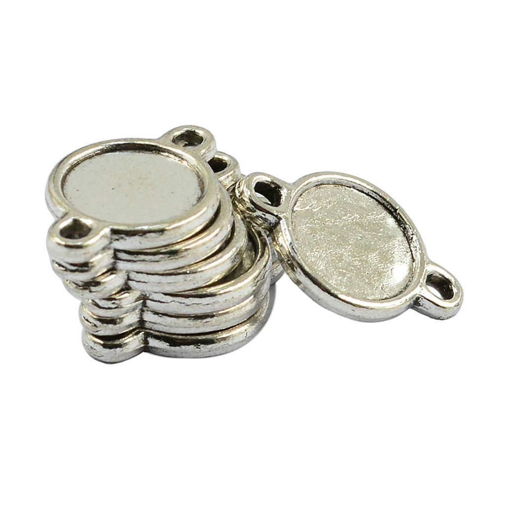 50x Double Sided Blank Bezel Pendants Blanks Base Tray for DIY Jewelry 10mm
