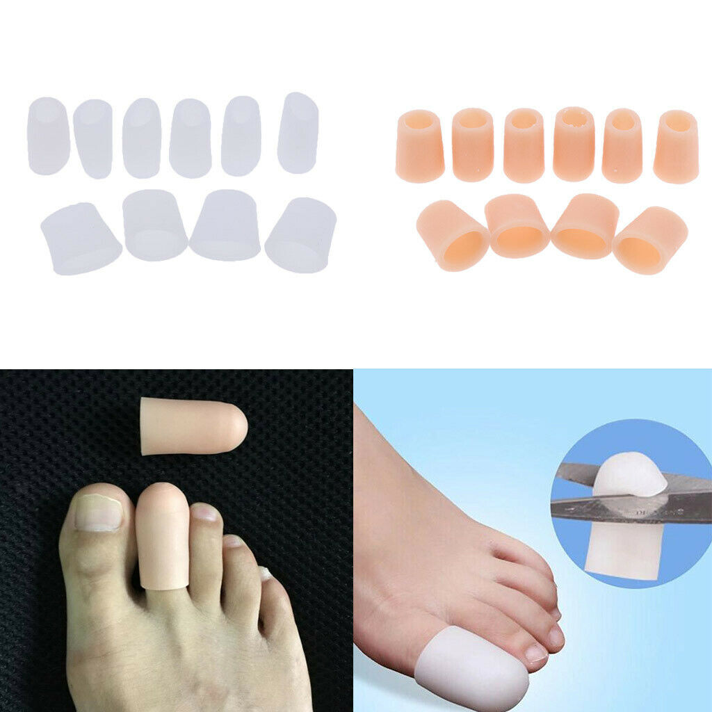 10x Silicone Toe Sleeves Caps Protector Separators for Hammer Toes White