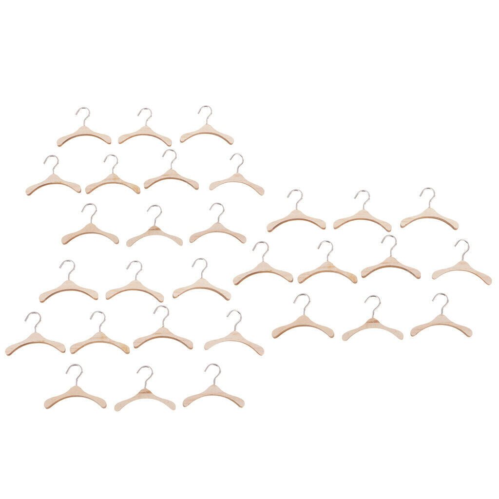 Prettyia   30Pcs   6cm   Wooden   Clothes   Hanger   Metal   Hook   for   BJD