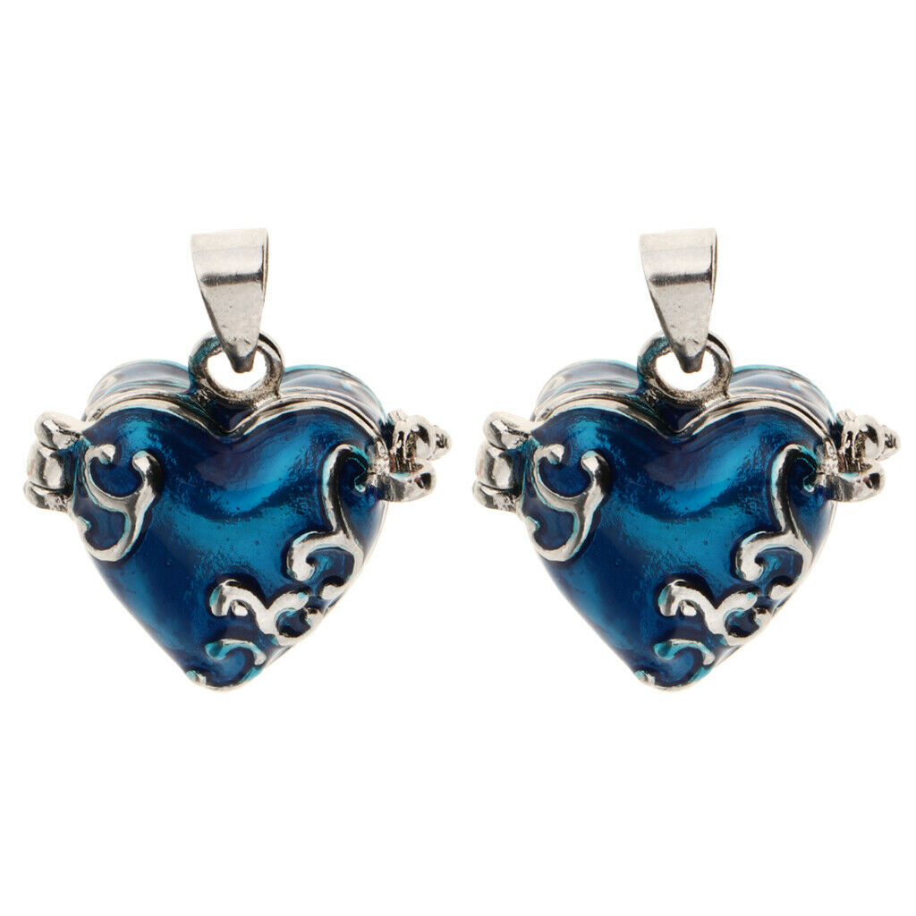 2pcs Heart Enamel Openable Cremation Keepsake Urn Pendant Fit Necklace Blue